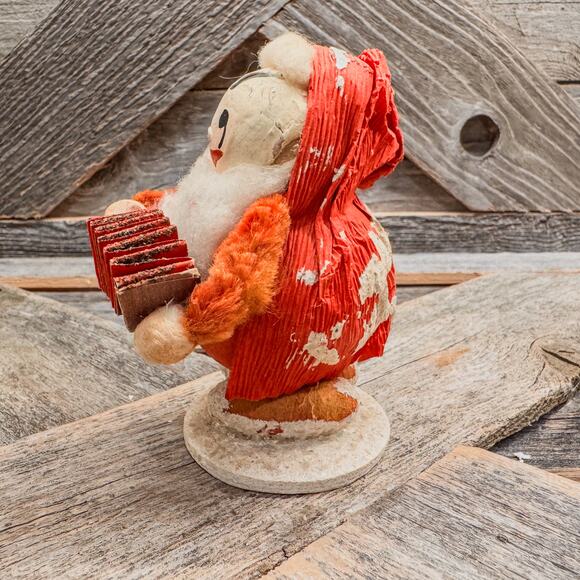 Pair of Adorable 1950’s Vintage Santas-Spun Cotton Crepe Corn Husk Paper Mache - Picture 7 of 10